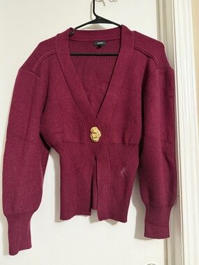 Express Women's Deep Berry V-Neck Button Cardigan